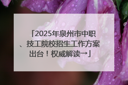 2025年泉州市中职、技工院校招生工作方案出台！权威解读→
